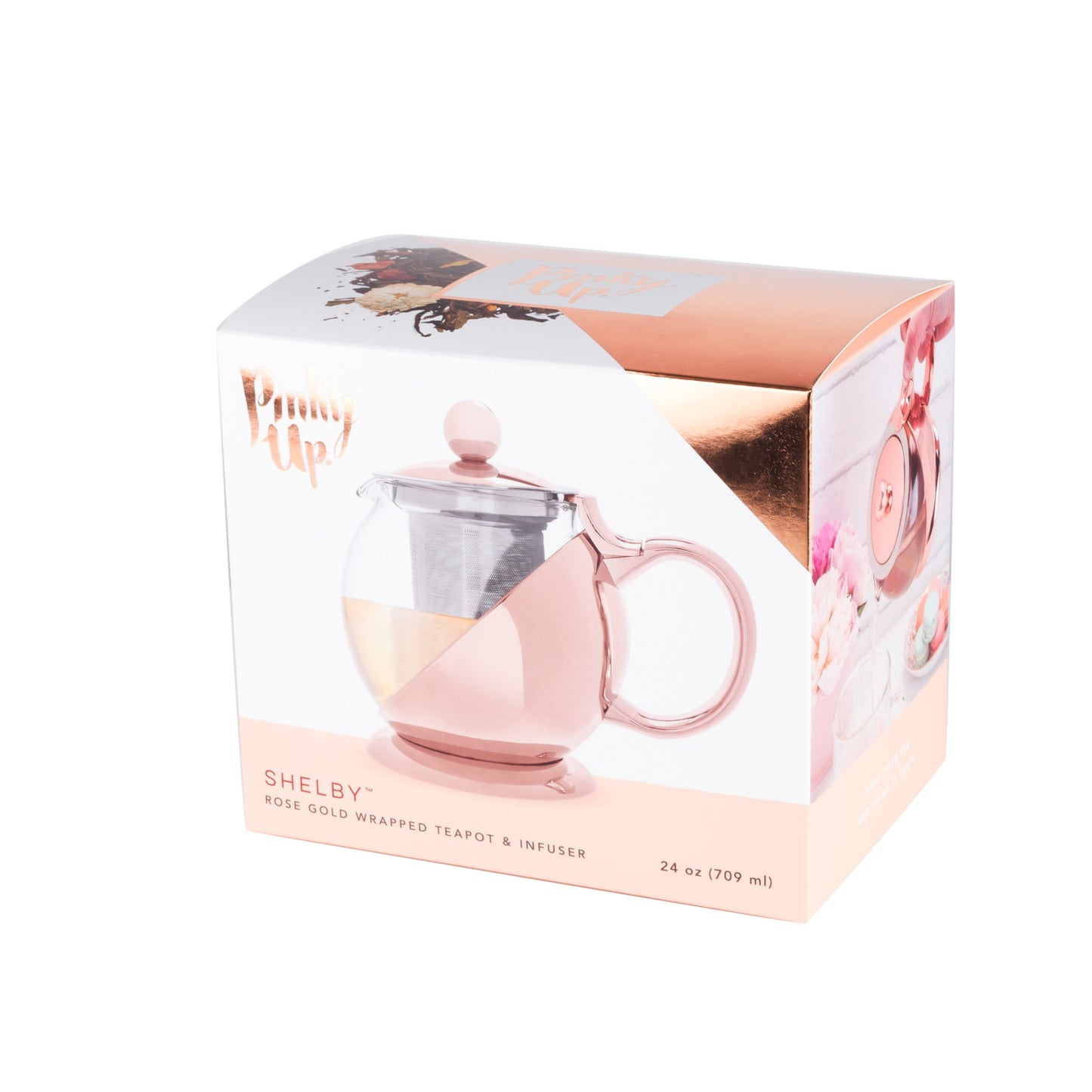 Shelby™ Glass and Rose Gold Wrapped Teapot by Pinky Up