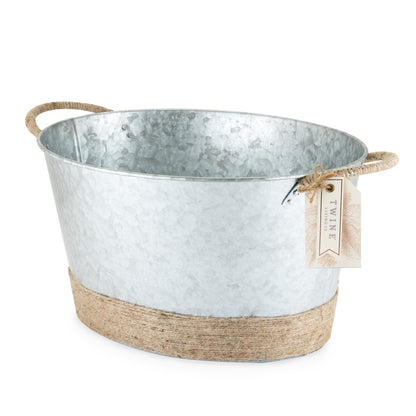 Jute Rope Wrapped Galvanized Tub