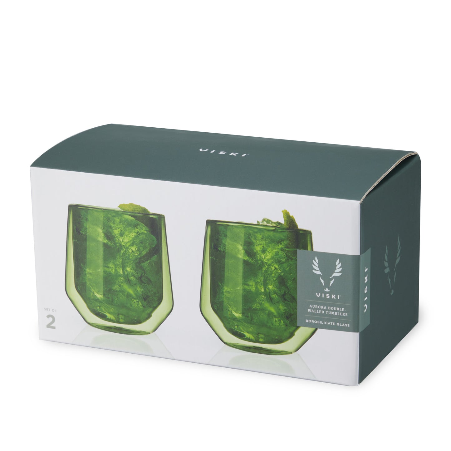 Double Walled Aurora Tumblers in green (set of 2) by Viski