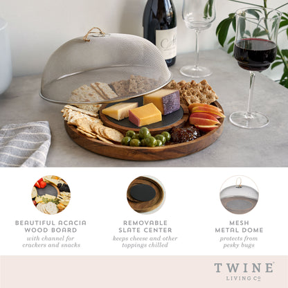 Modern Manor Slate & Acacia Cheese Board w/ Dome by Twine Li