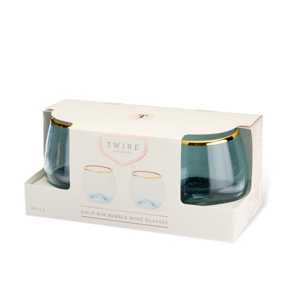 Aqua Bubble Stemless Wine Glass Set by Twine®