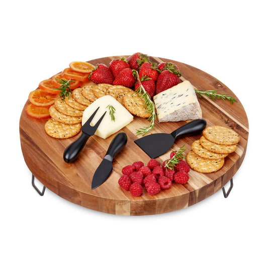 Acacia Footed Cheese Board & Knife Set