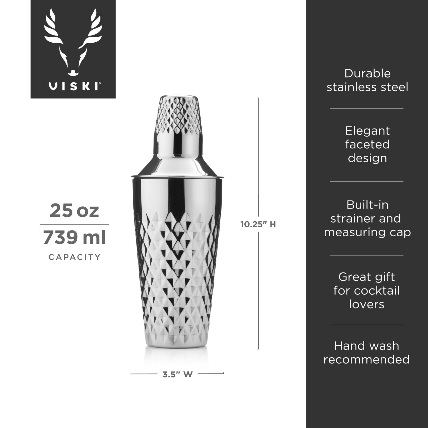 Stainless Steel Faceted Cocktail Shaker