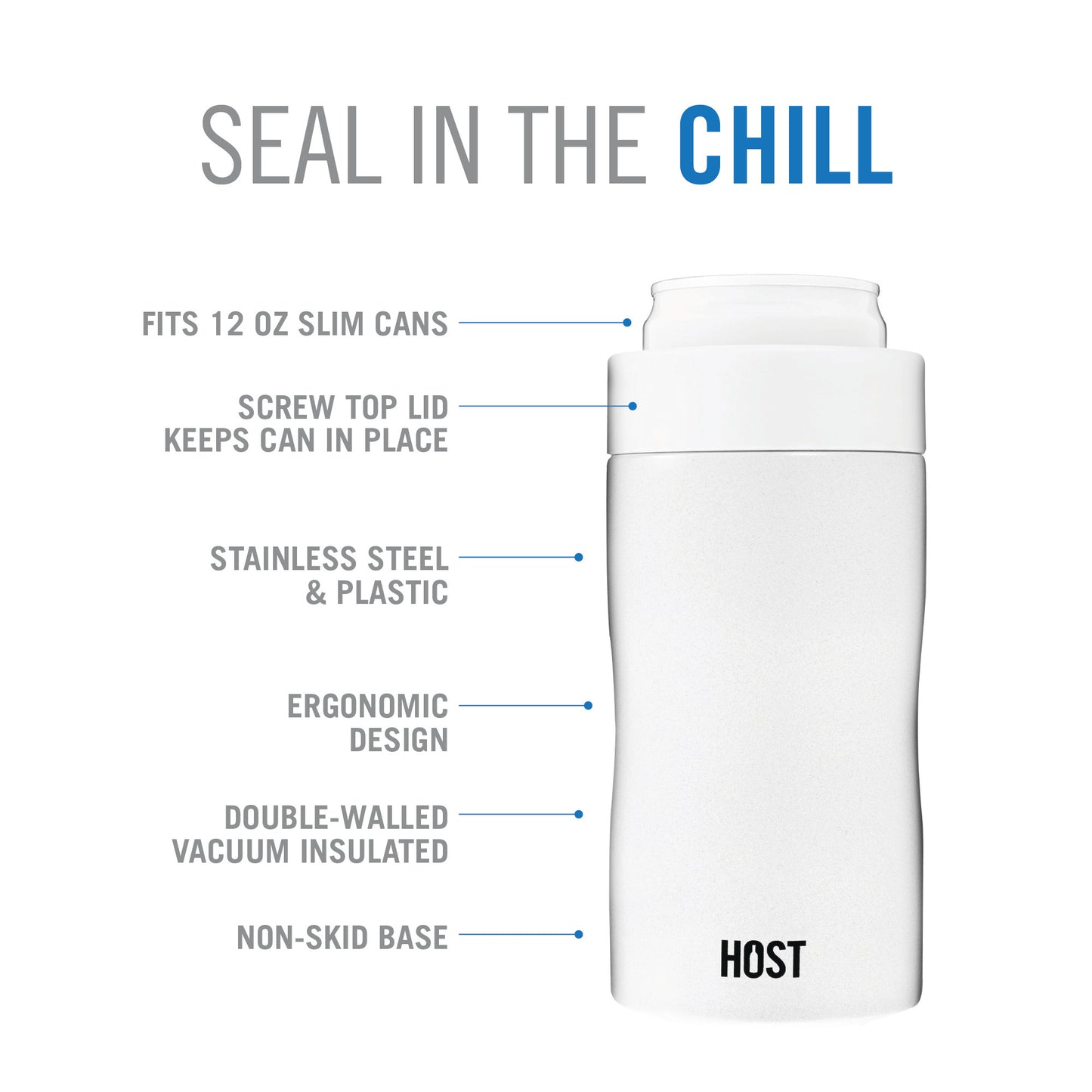 Stay-Chill Slim Can Cooler in Pearl White by