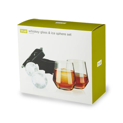 Whiskey Glass and Sphere Ice Tray Set by True