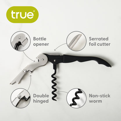 Truetap™ Soft Touch Black Double Hinged Corkscrew by True