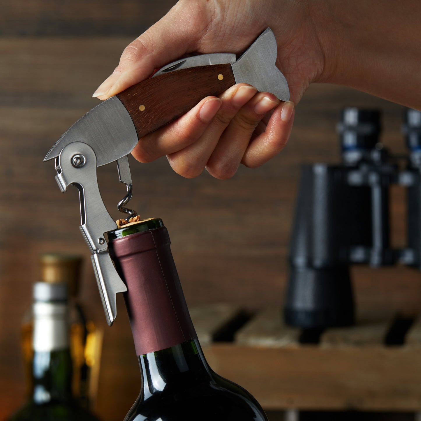 Wood & Stainless Steel Fish Corkscrew