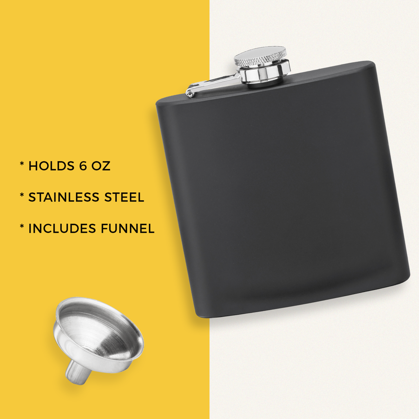 6 oz Matte Black Flask with Funnel