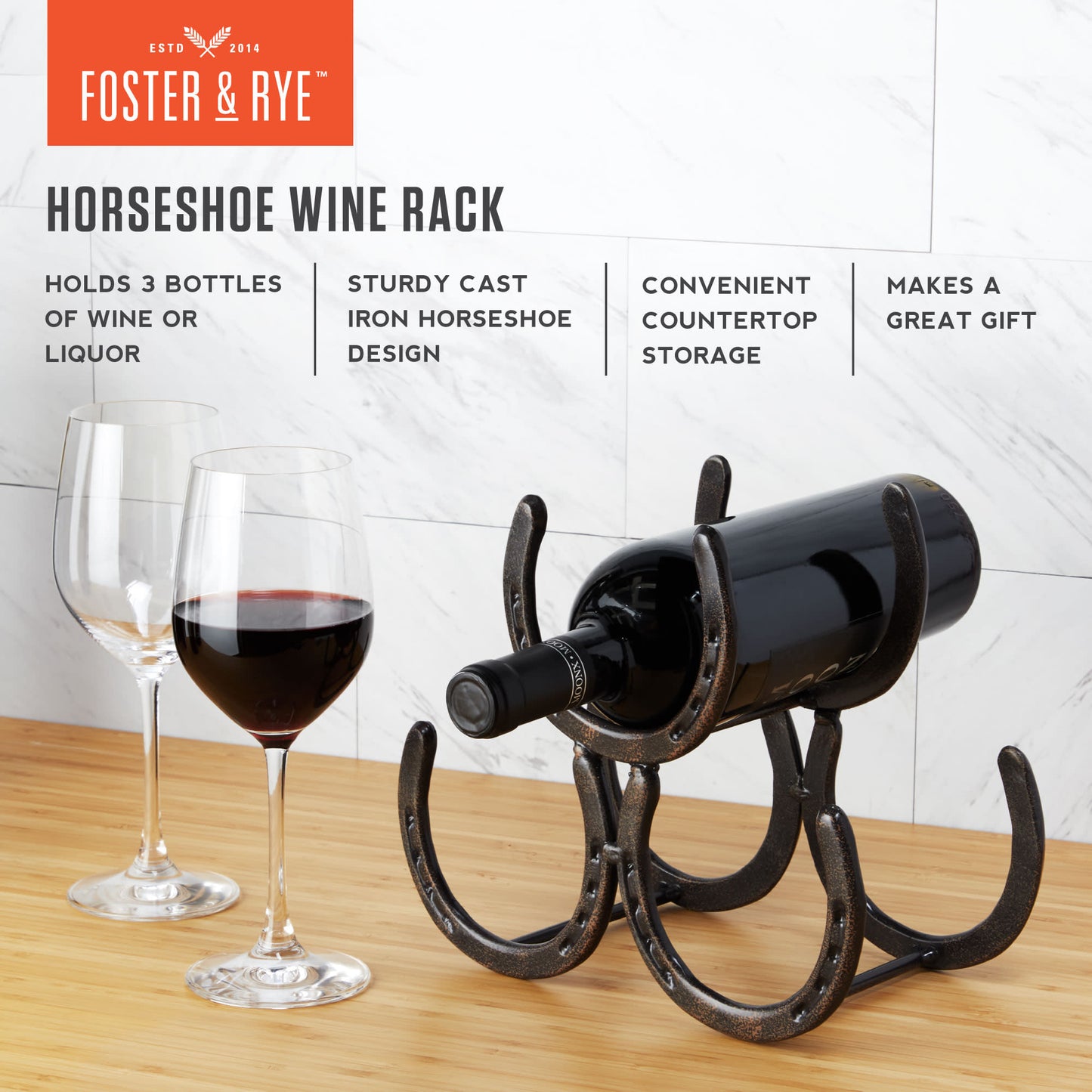 Horseshoe 3 Bottle Metal Wine Rack