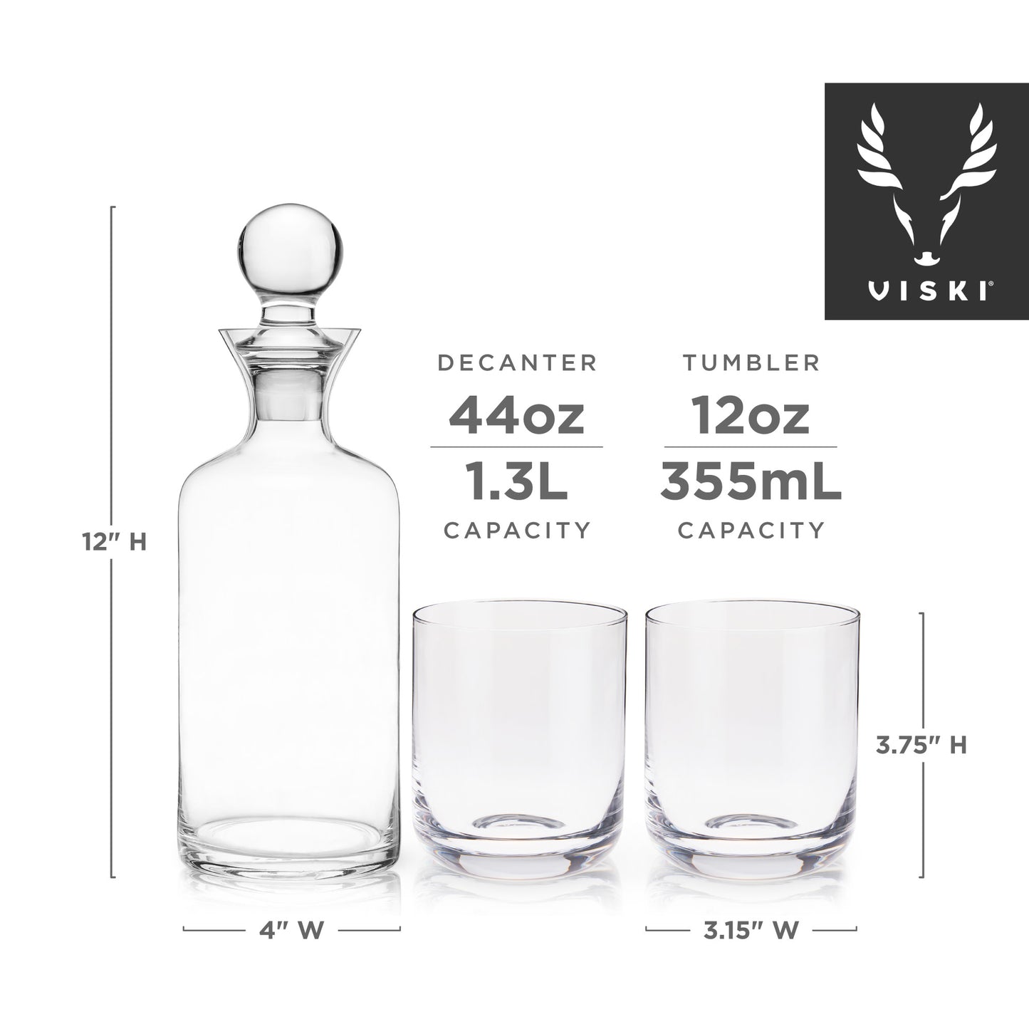 Raye Modern Crystal Liquor Decanter and Tumbler Set Viski®