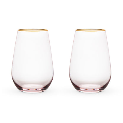Rose Crystal Stemless Wine Glass Set - Mixologist Warehouse