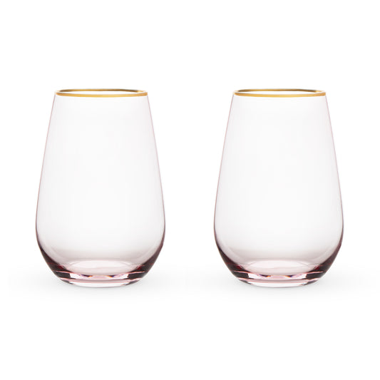 Rose Crystal Stemless Wine Glass Set - Mixologist Warehouse