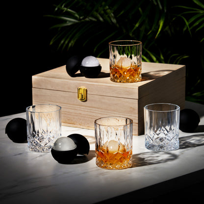 Crystal Liquor Glass and Ice Sphere Wood Box Set Viski®