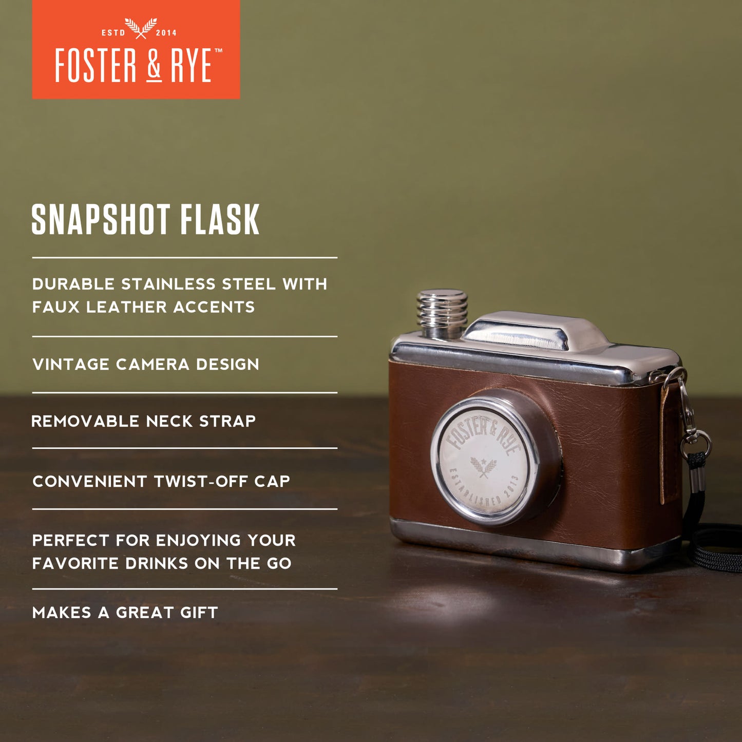 Stainless Steel Snapshot Flask by Foster & Rye™ - Mixologist Warehouse