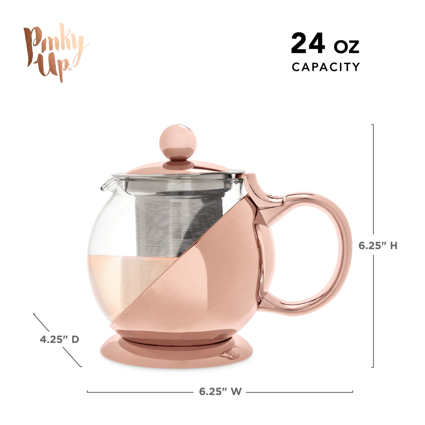 Shelby™ Glass and Rose Gold Wrapped Teapot by Pinky Up