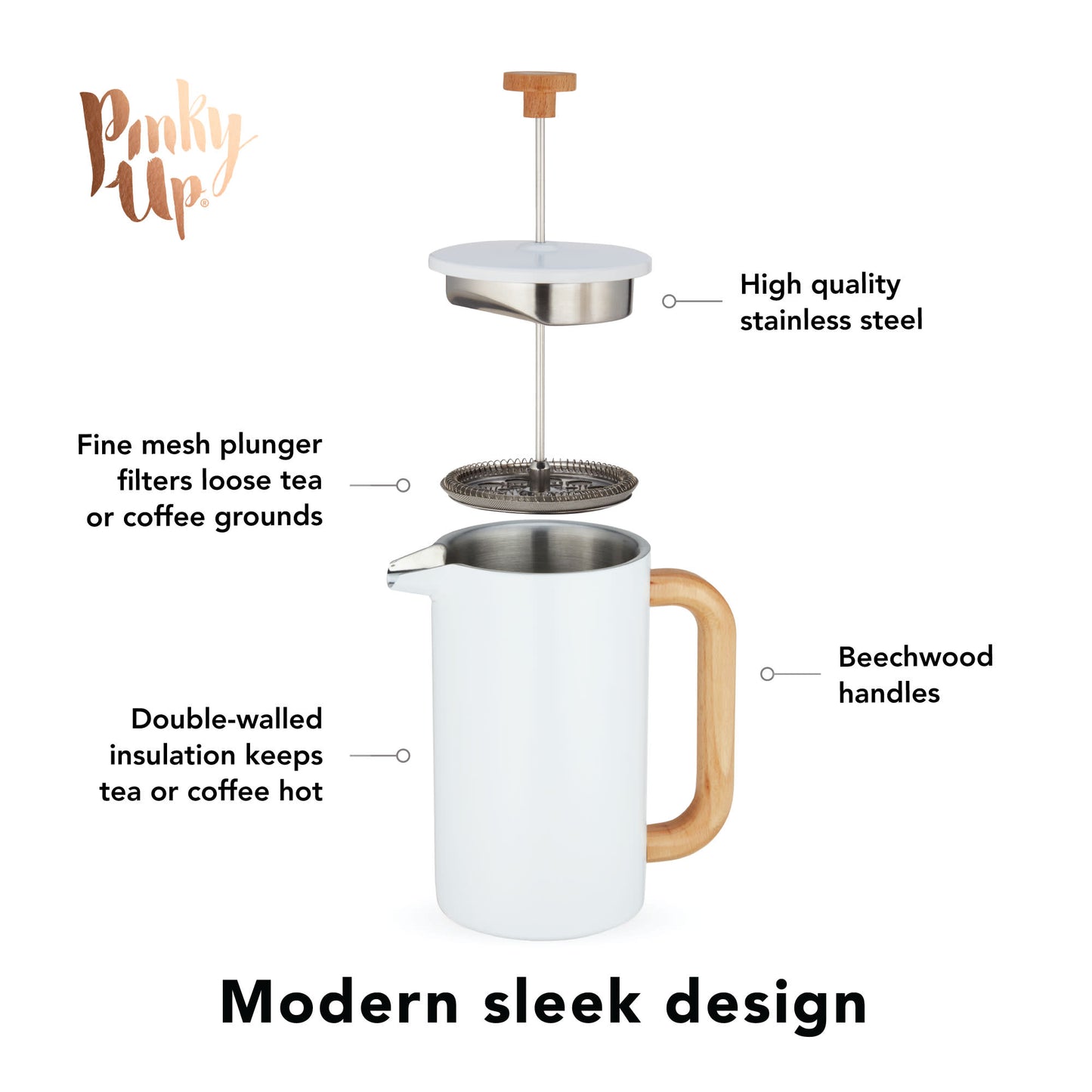 Avery Double Wall Stainless Steel Press Pot by Pinky Up