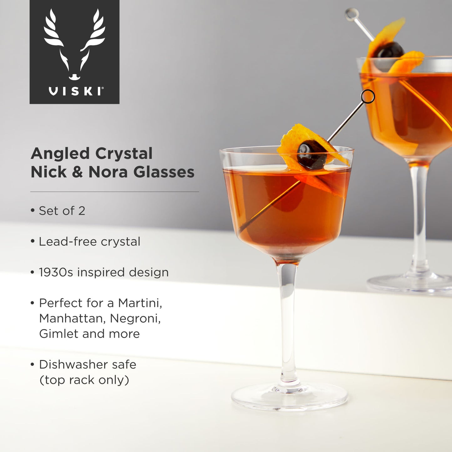 Angled Crystal Nick & Nora Glasses by Viski® - Mixologist Warehouse