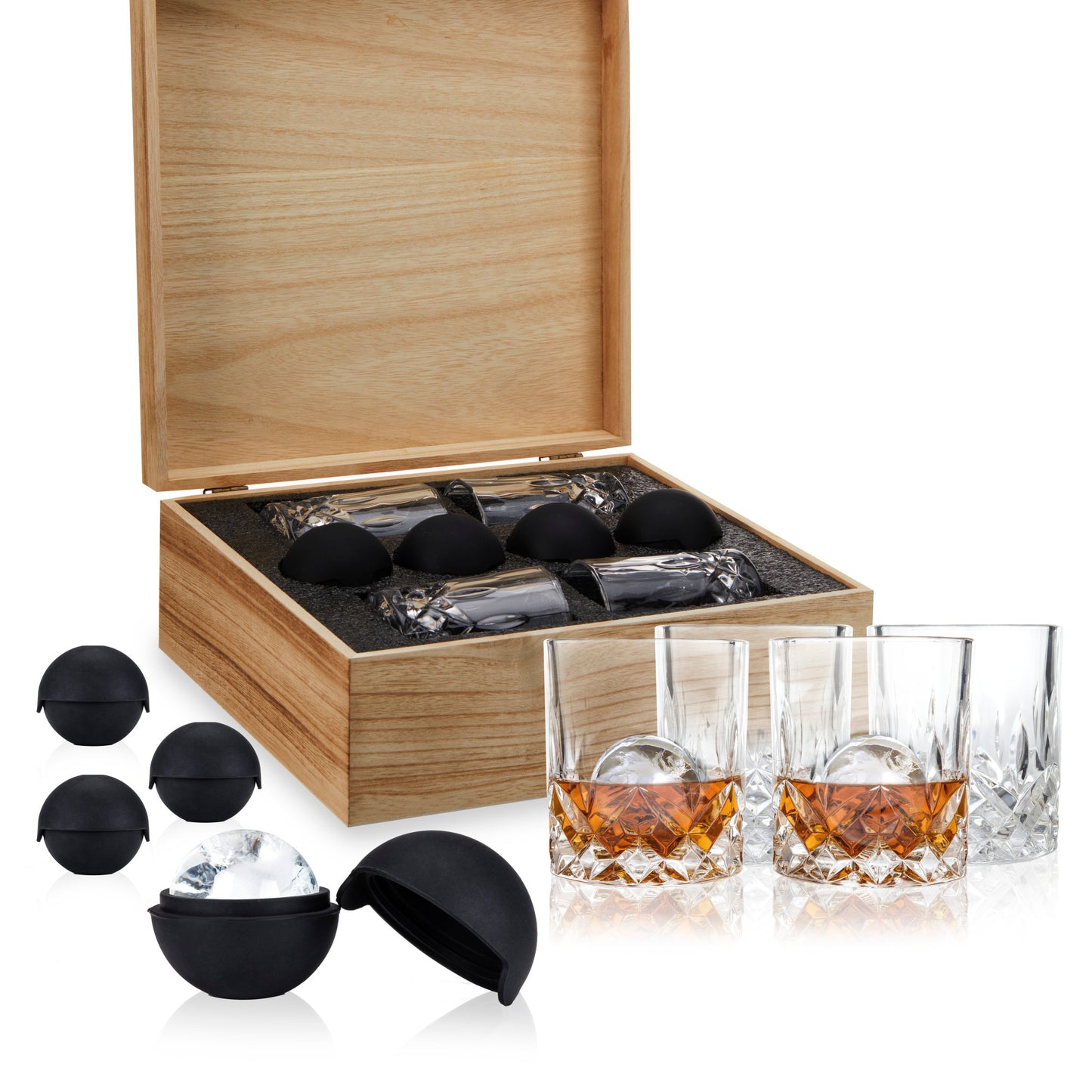 Crystal Liquor Glass and Ice Sphere Wood Box Set Viski®