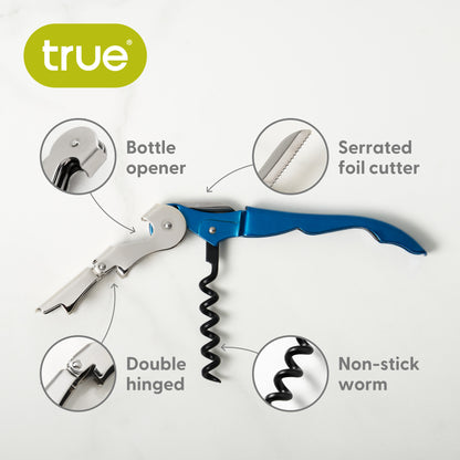 Truetap™: Double-Hinged Waiter's Corkscrew in Metallic Blue