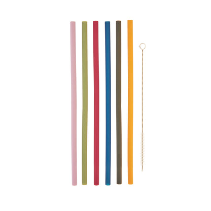 Silicone Straws, Set of 6 with Cleaning Brush by True