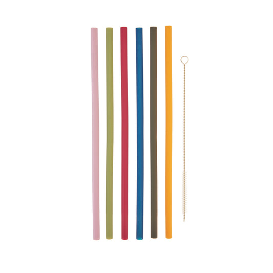 Silicone Straws, Set of 6 with Cleaning Brush by True