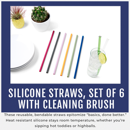 Silicone Straws, Set of 6 with Cleaning Brush by Savoy