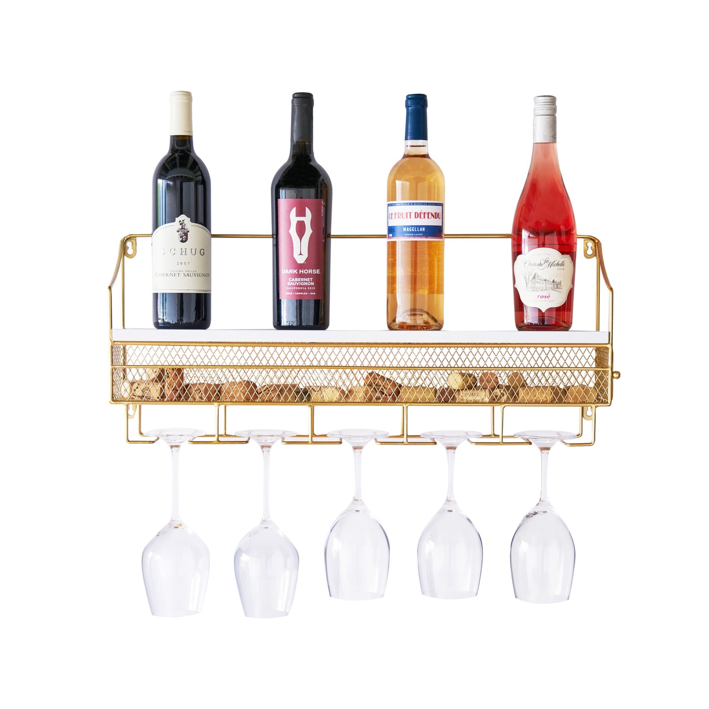 Gold Wall Mounted Wine Rack & Cork Storage