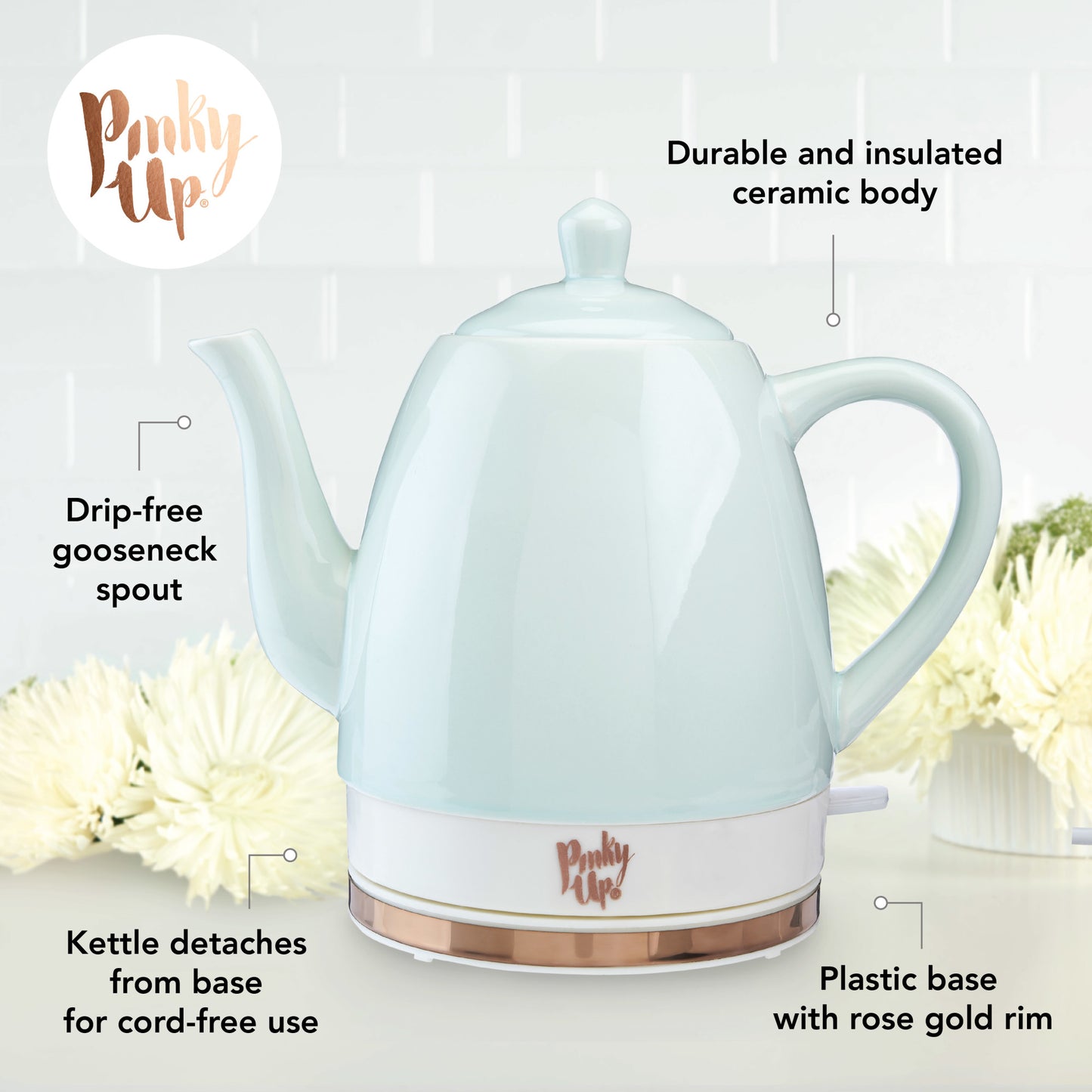 Noelle™ Ceramic Electric Tea Kettle by Pinky Up®