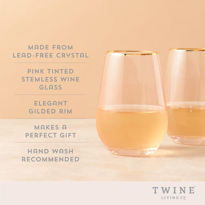 Rose 18 oz. Crystal Stemless Wine Glass Set of 4 by TwineÂ®