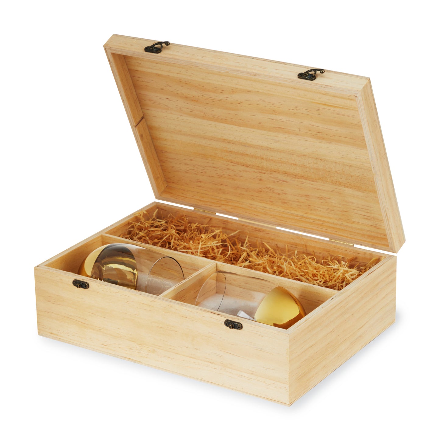 Wood Wine Box with Set of 2 Stemless Glasses