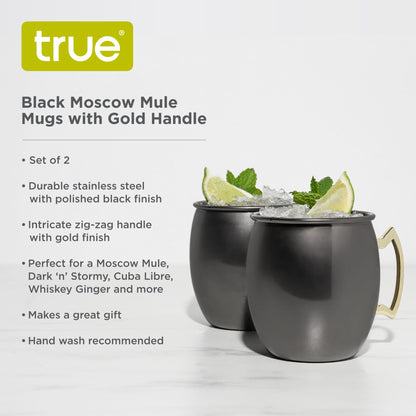 Black Moscow Mule Mug with Gold Handle, 2 Pack