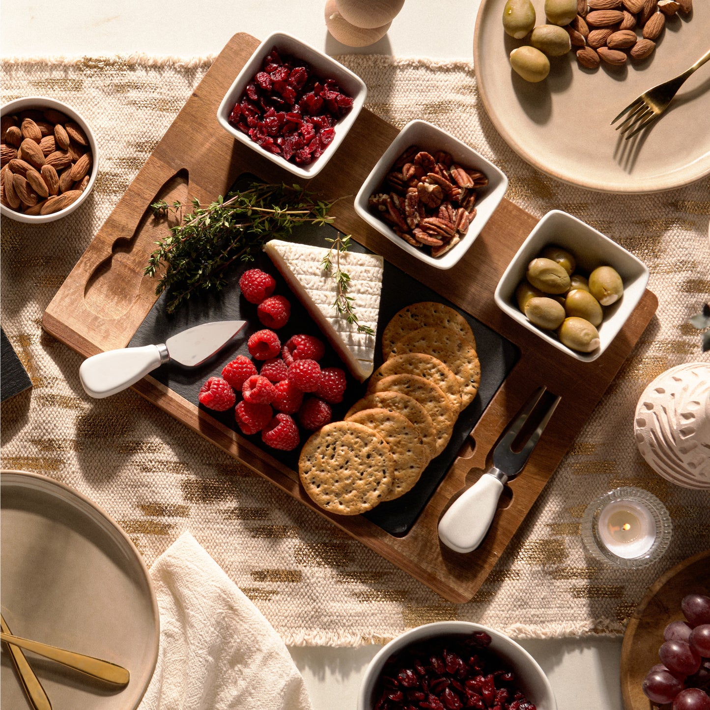 Acacia & Slate Cheese Board Set w/Ceramic Bowls