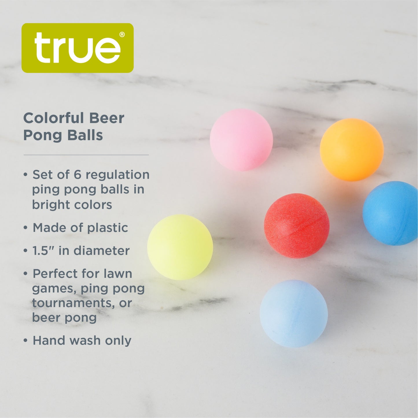 Colorful Beer Pong Balls, Set of 6 by True