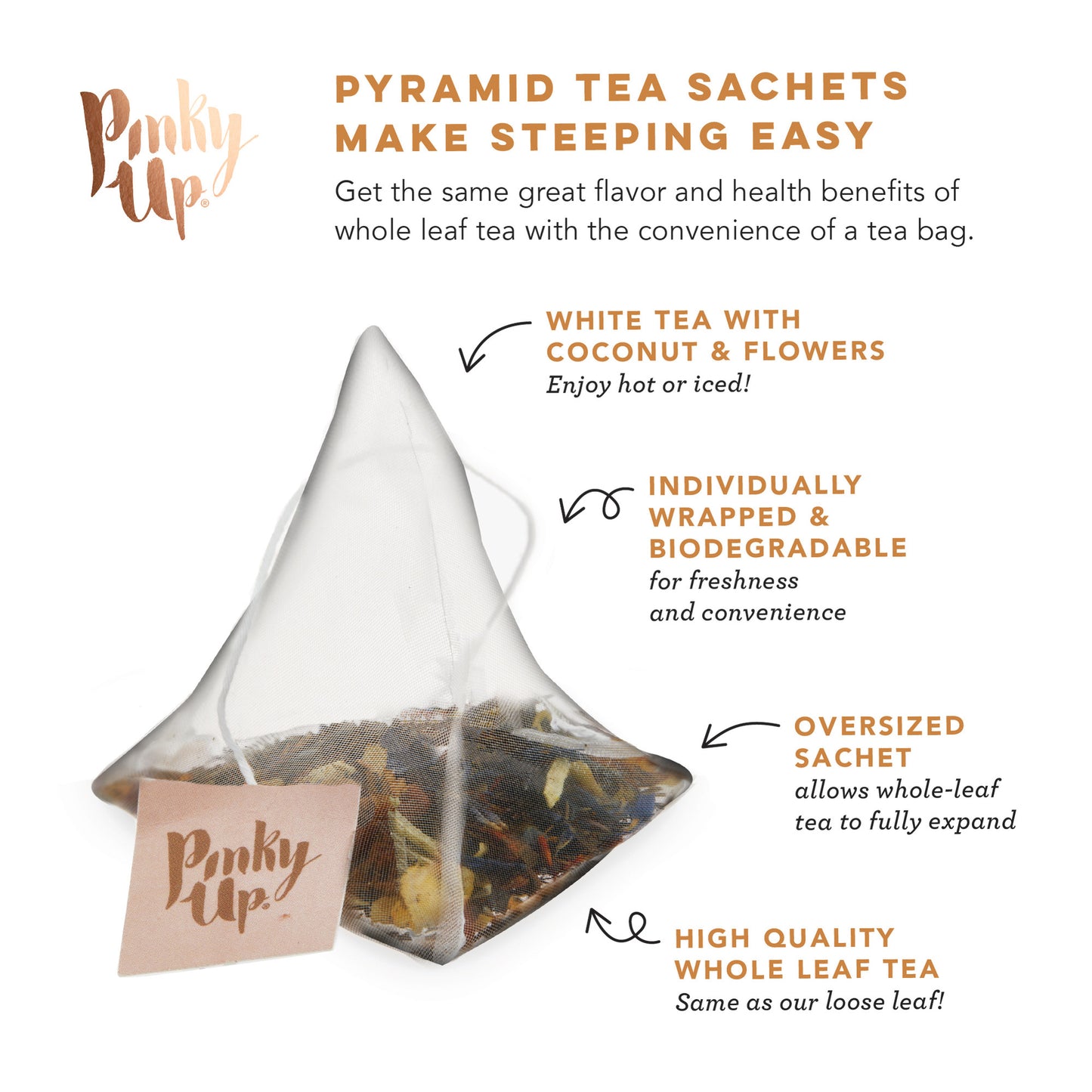 Coconut Crème Pyramid Tea Sachets by Pinky Up