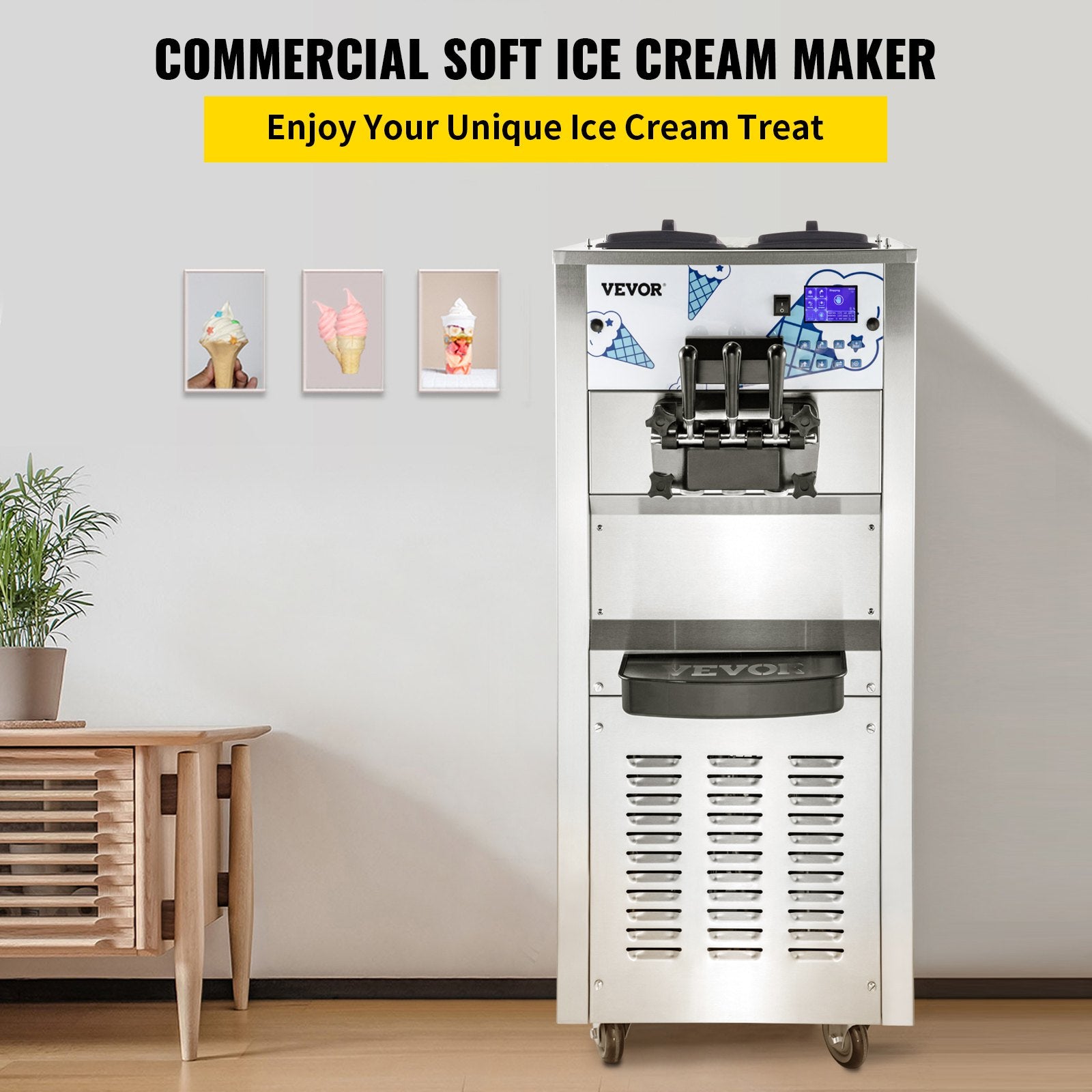 Commercial Ice Cream Machine with Two 12L Hoppers -0