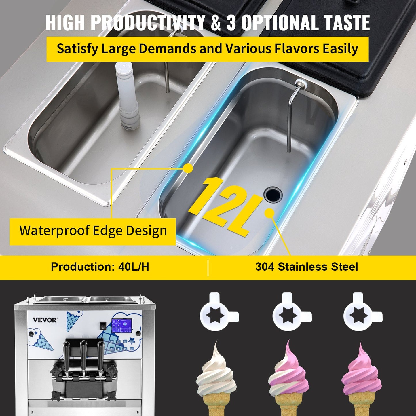 Commercial Ice Cream Machine with Two 12L Hoppers -1