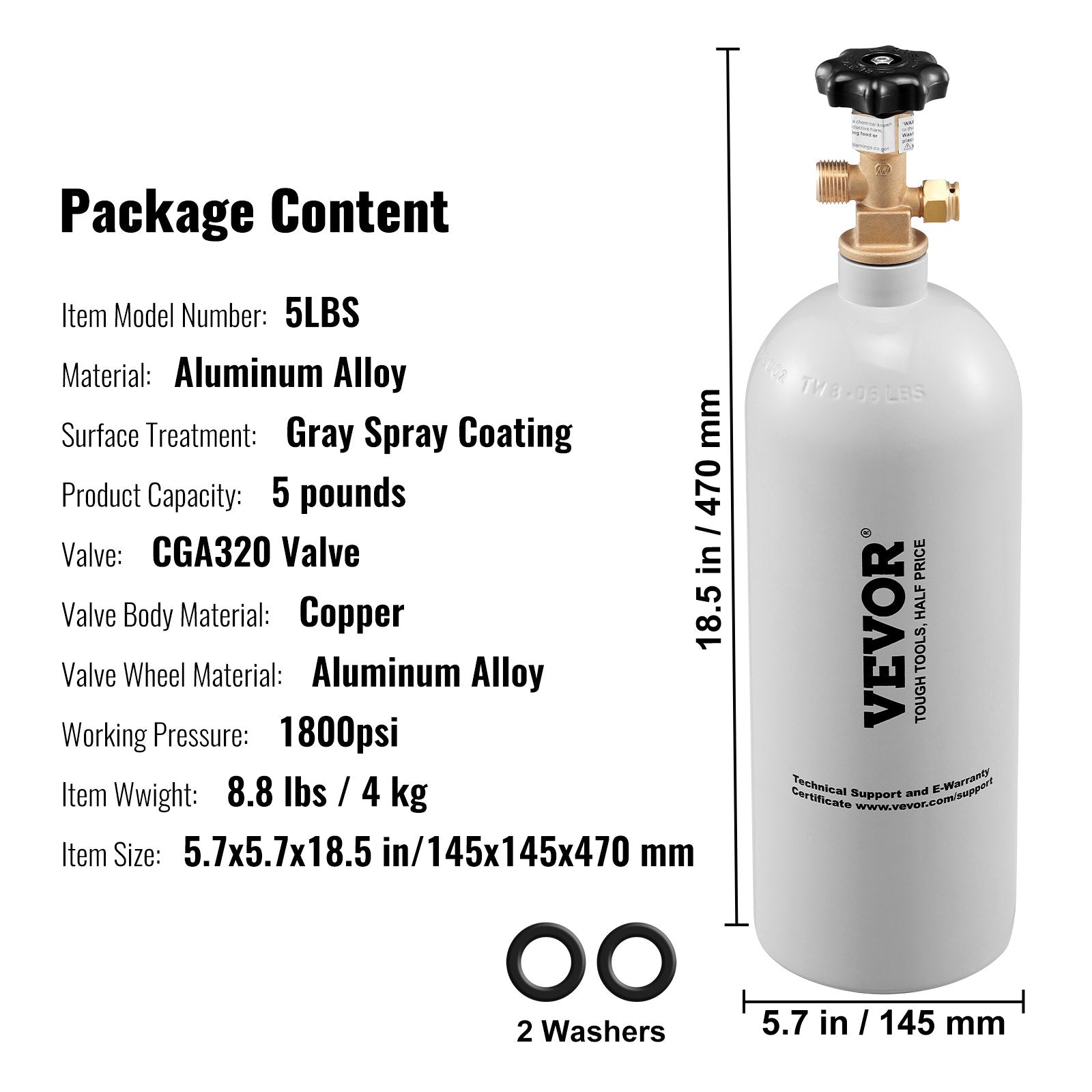 5 Lbs CO2 Tank Aluminum Gas Cylinder-5