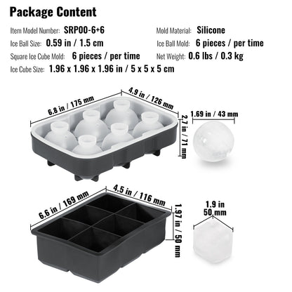 VEVOR Ice Cube Trays (Set of 2), 2-in-1 Combo with Silicone Sphere Ice Ball Maker & Large Square Ice Cube Maker with Lid, Reusable Easy Release BPA Free Ice Tray Set for Whiskey Cocktails Bourbon-5