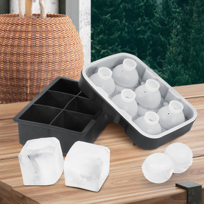 VEVOR Ice Cube Trays (Set of 2), 2-in-1 Combo with Silicone Sphere Ice Ball Maker & Large Square Ice Cube Maker with Lid, Reusable Easy Release BPA Free Ice Tray Set for Whiskey Cocktails Bourbon-6