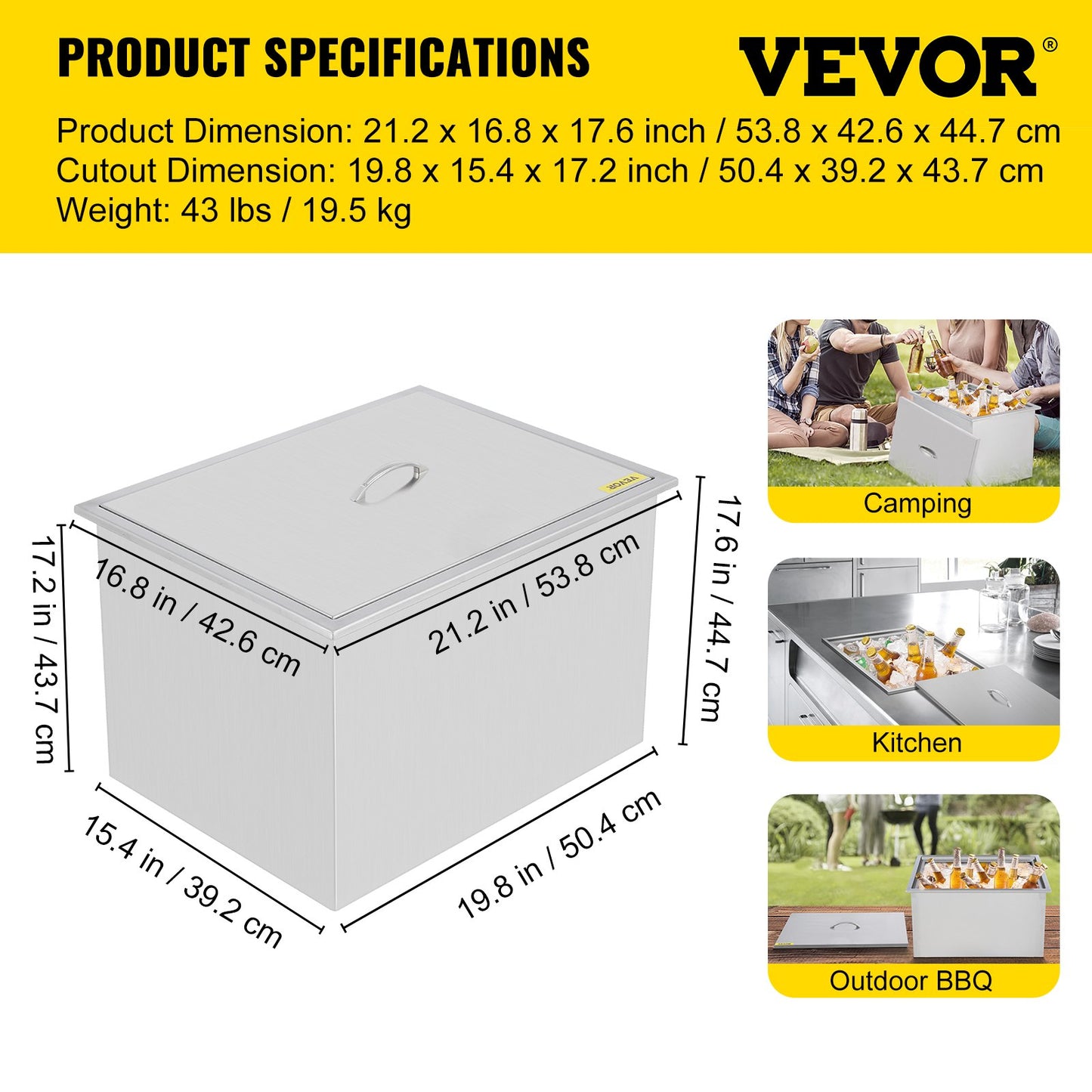 Drop In Ice Chest 21.2L x 16.8W x 17.6H -5