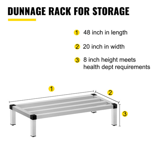 VEVOR Aluminum Dunnage Rack, 48'' x 20'' Commercial Floor Food Shelf, 8'' Off The Floor, 1500lbs Capacity Aluminum Storage Rack, Commercial Food Service Storage in Restaurant, Kitchens, Shops-0