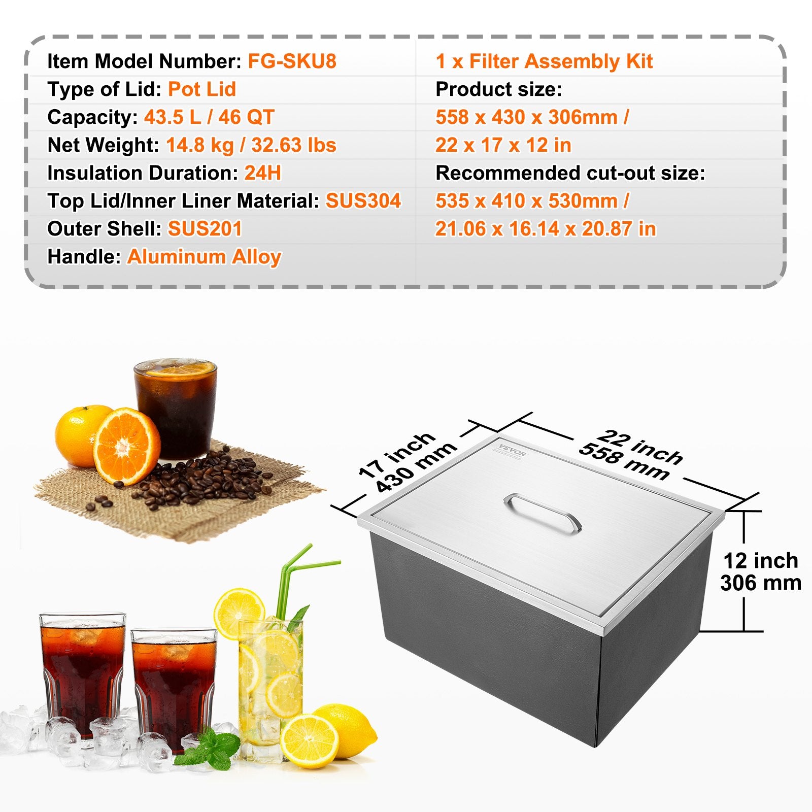 Drop in Ice Chest, 22"L x 17"W x 12"H -5