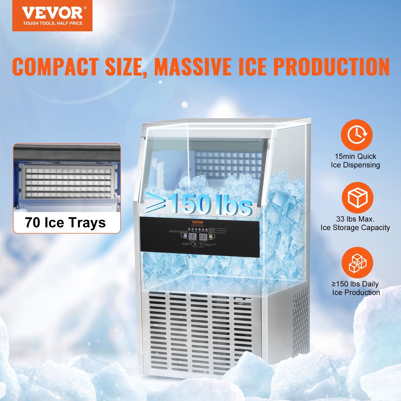 Commercial Ice Maker, 150lbs/24H-0
