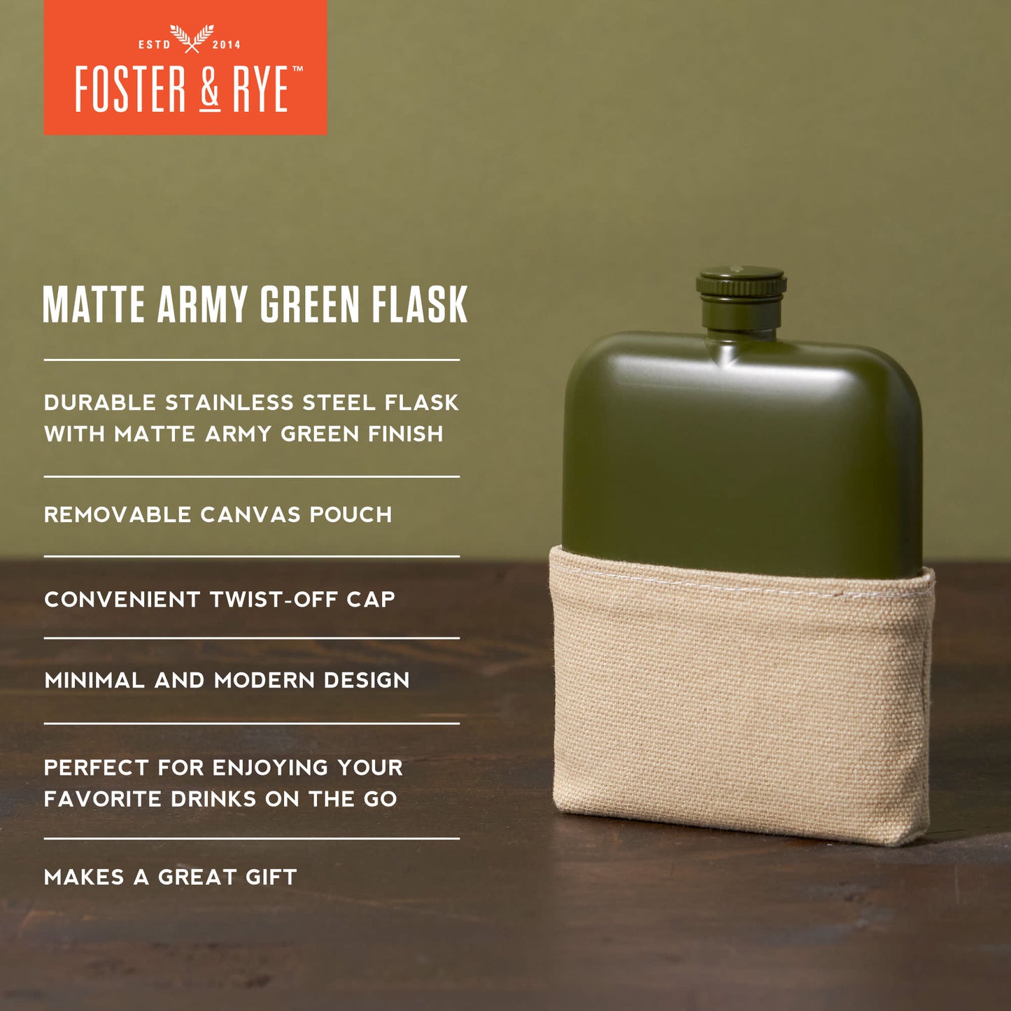 Matte Army Green Flask by Foster & Rye™