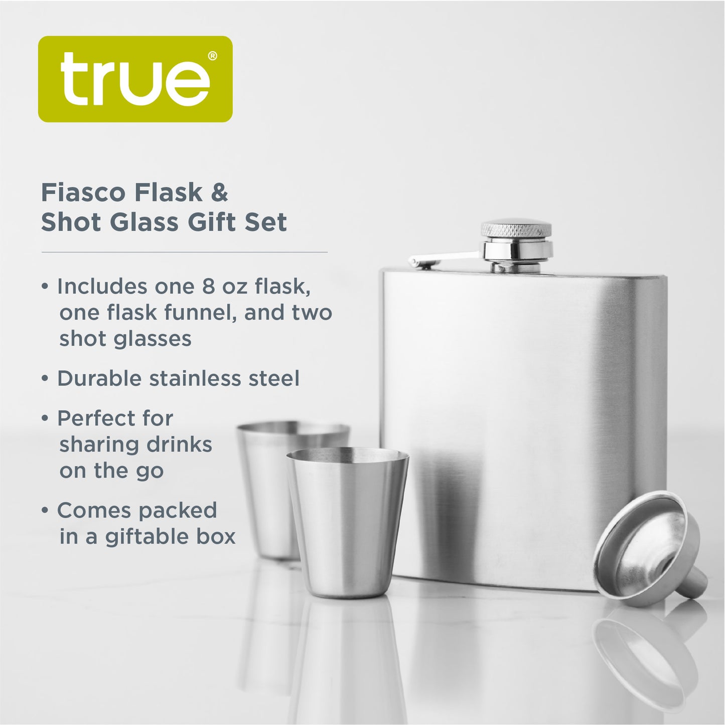 Fiasco Flask And Shot Glass Gift Set by True