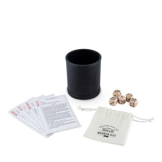 Wood Dice & Faux Leather Dice Cup Drinking Game Set