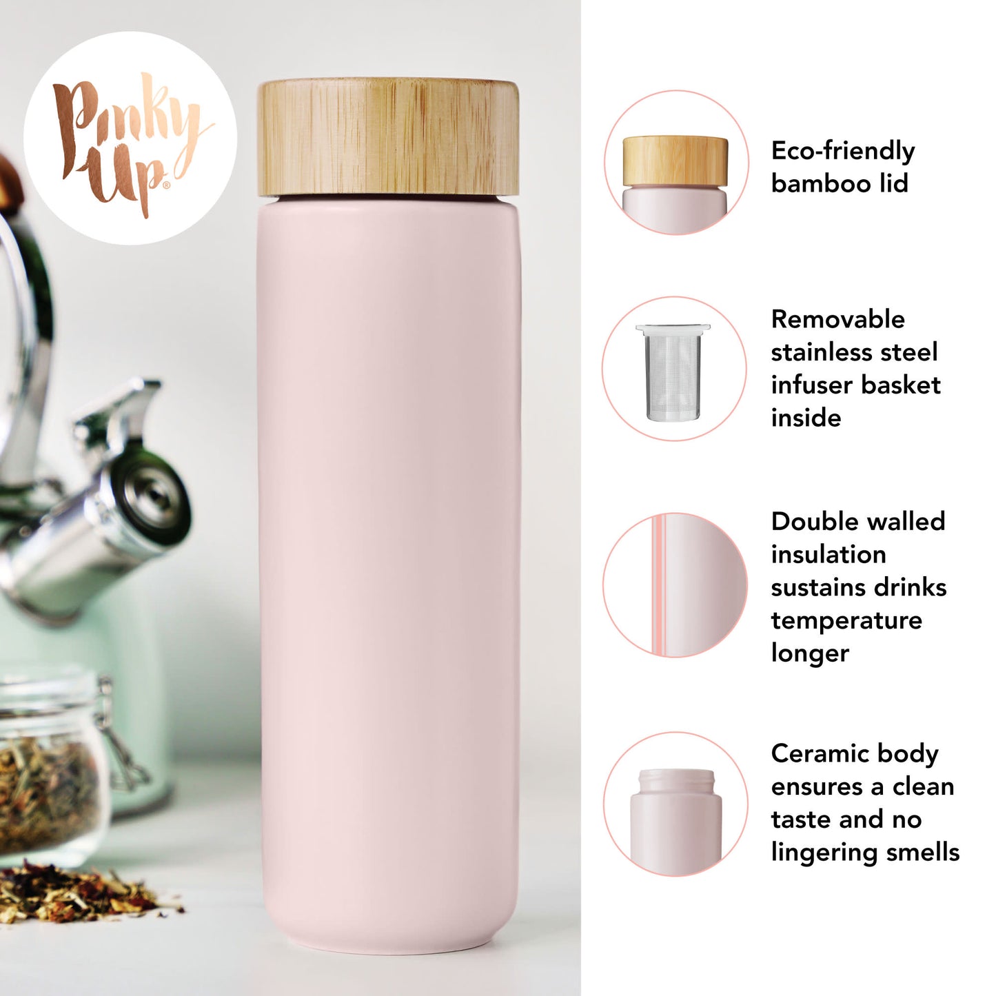 Tatyana Ceramic To-Go Infuser Mug in Lavender by Pinky Up