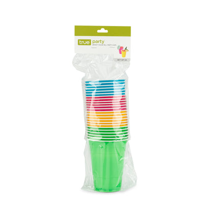 16 oz Bright Color Plastic Cups, Set of 24 by True