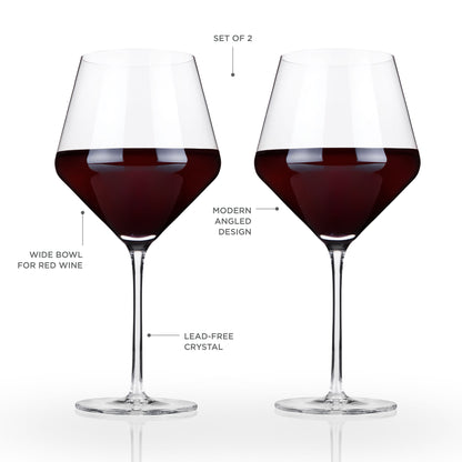 Angled Crystal Burgundy Glasses (Set of 6)