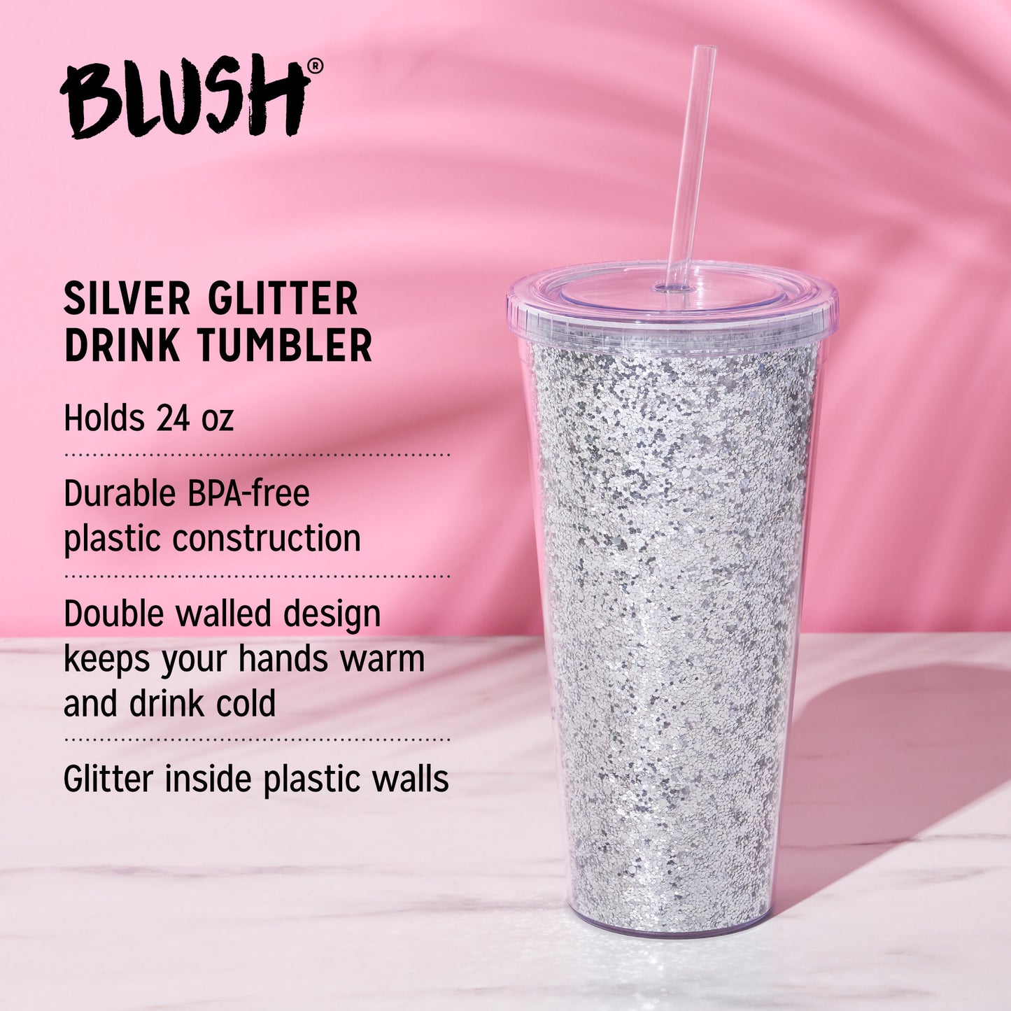 Glam Silver Double Walled Glitter Tumbler